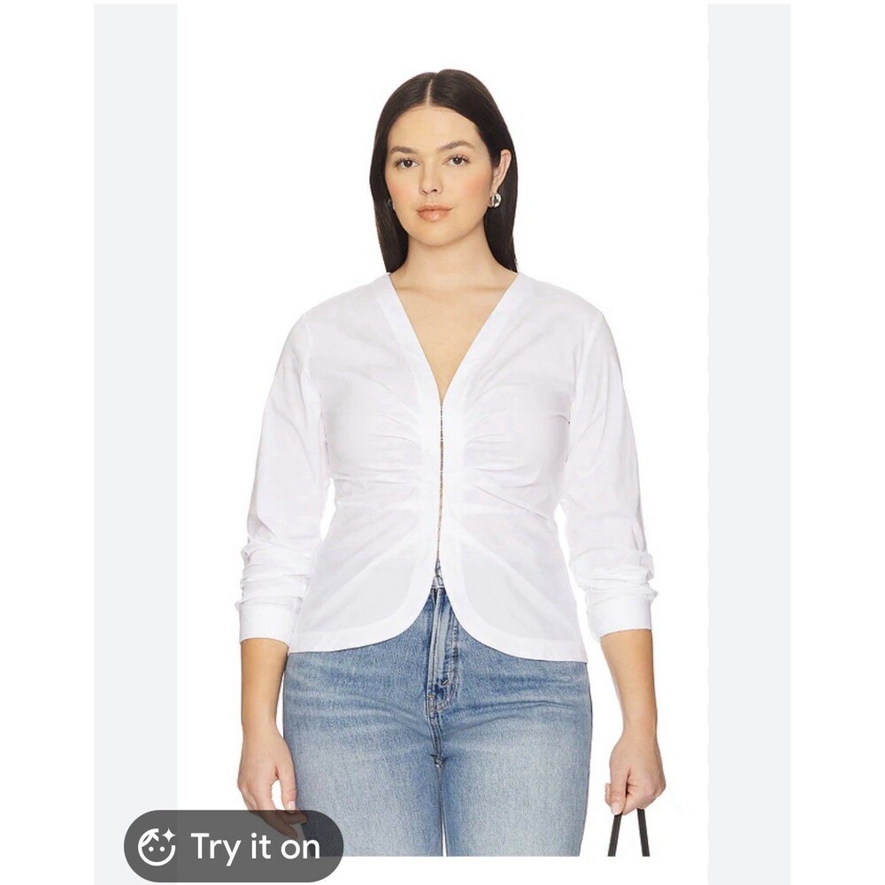 Good American Poplin Ruched Top Womens 5XL White Long Sleeve EUC